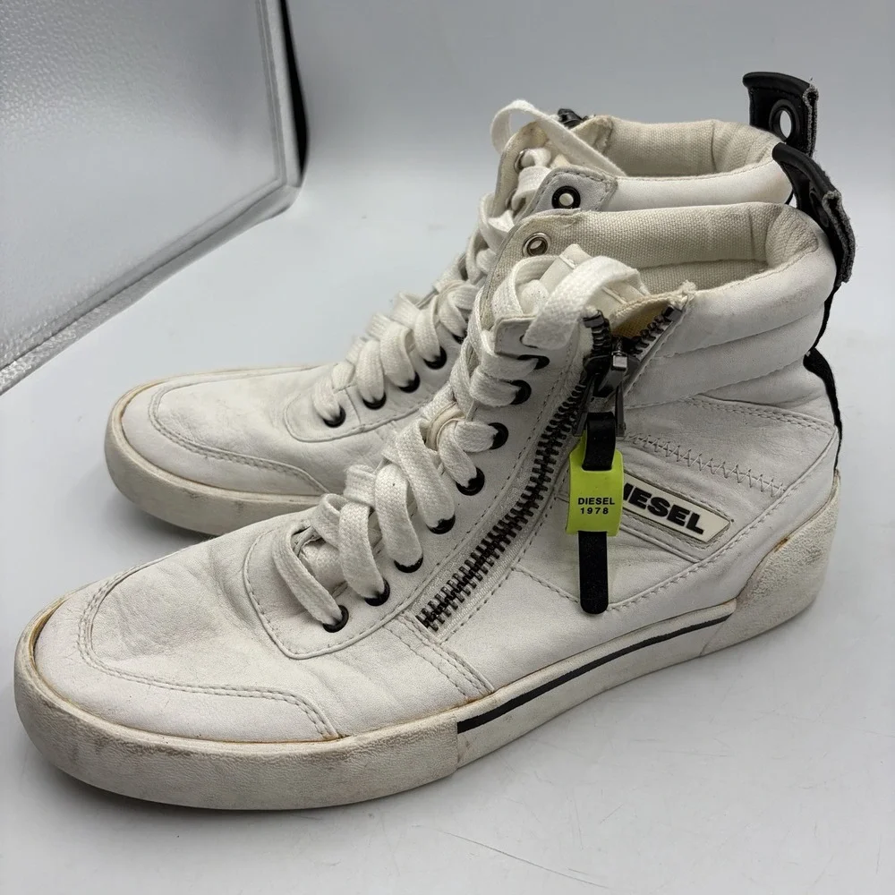 Diesel S-Dvelows Men's White Leather High Top Sneakers Shoes Size 40 US 7.5
